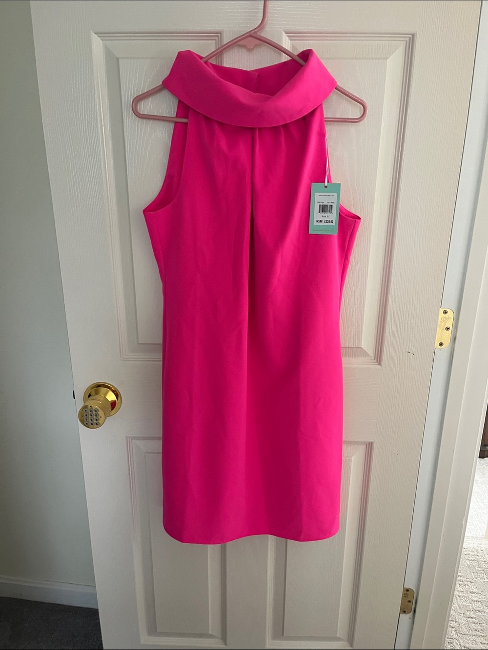 Sail to Sable Hot Pink Sleeveless Cowl-Neck Shift Dress